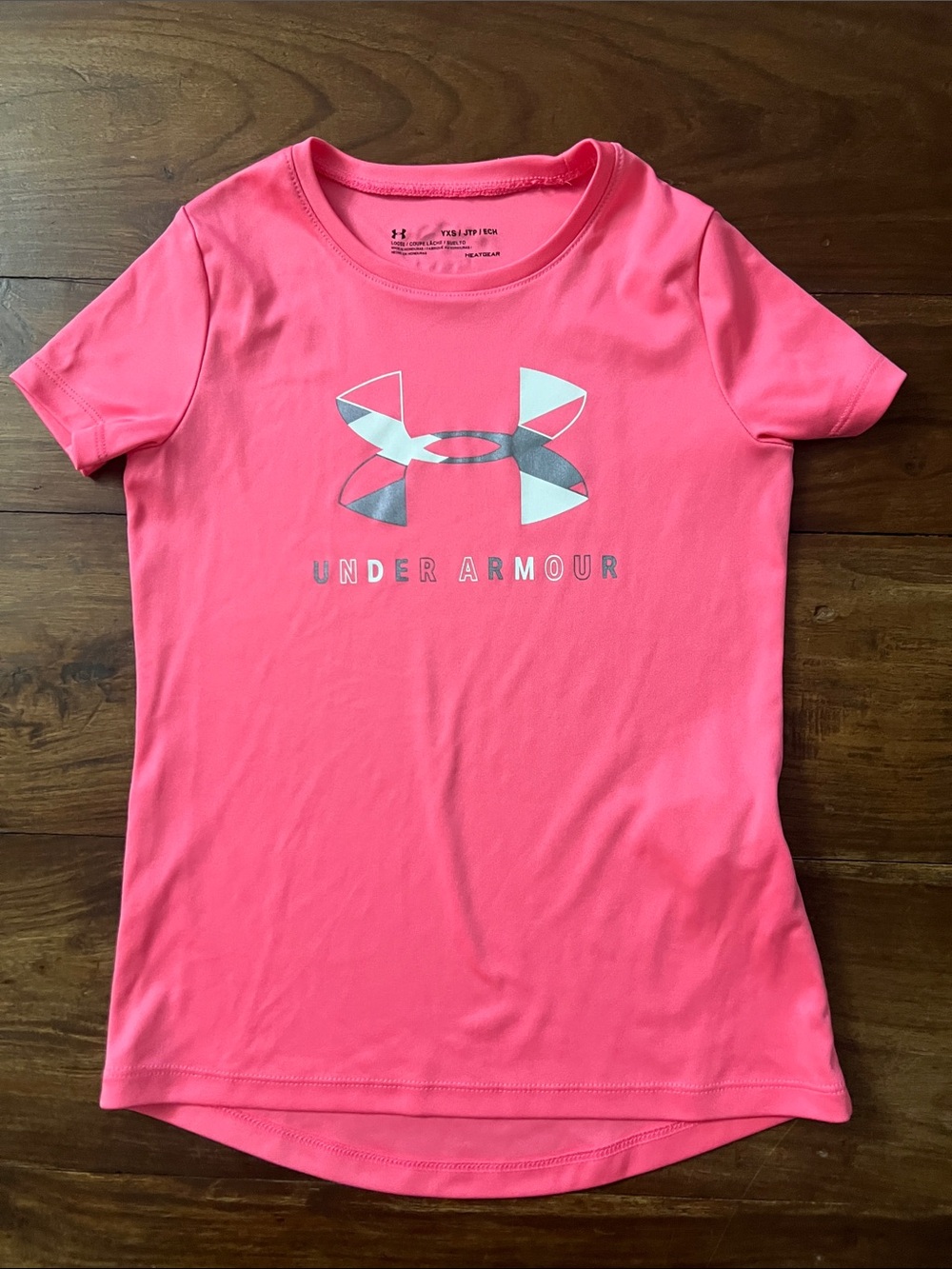 Under Armour Girls Coral Pink Short Sleeve Logo Tee